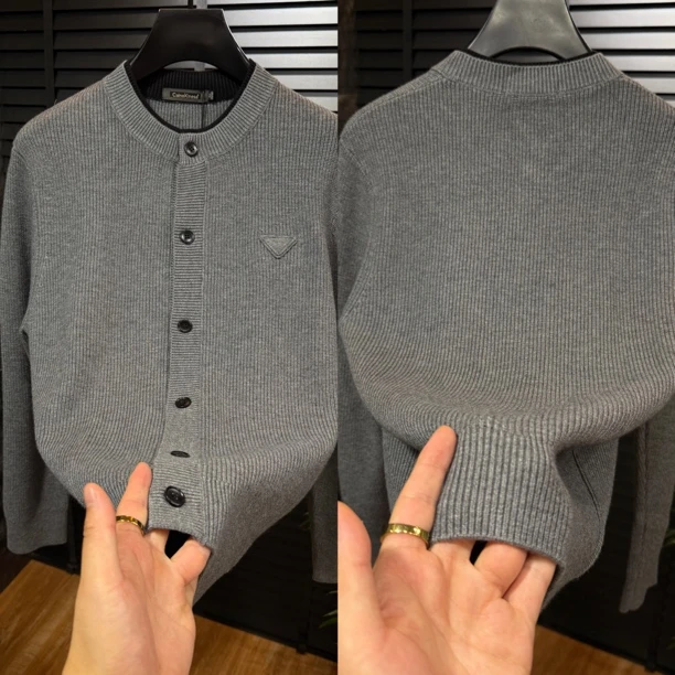 8360欧货男士针织无领开衫穿搭青春潮流男士时尚穿搭