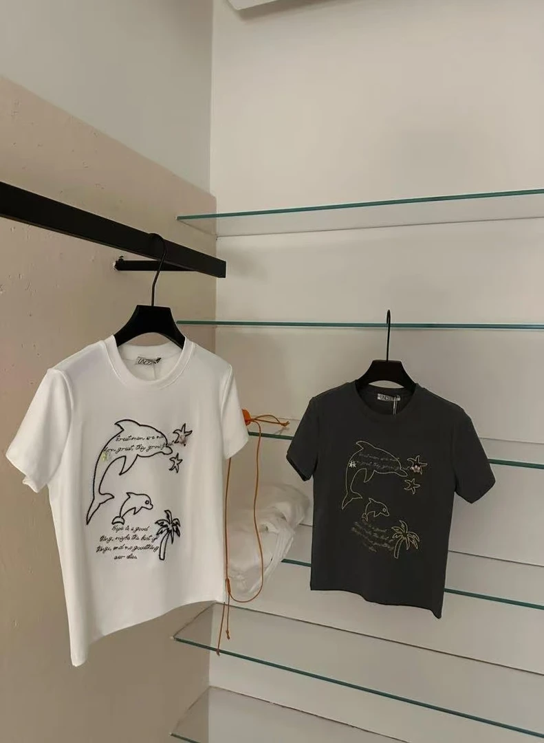 温柔瑶-Uncle Be#百搭海星拱桥绣海豚短袖T#7291【福福】