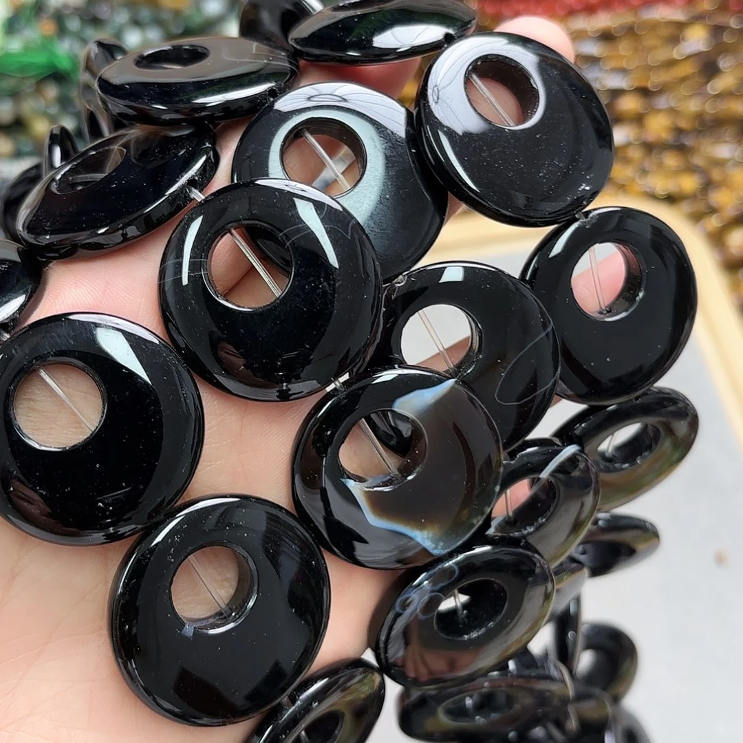 玛瑙/玉髓未镶嵌珠宝半成品卡34黑玛圈圈一条