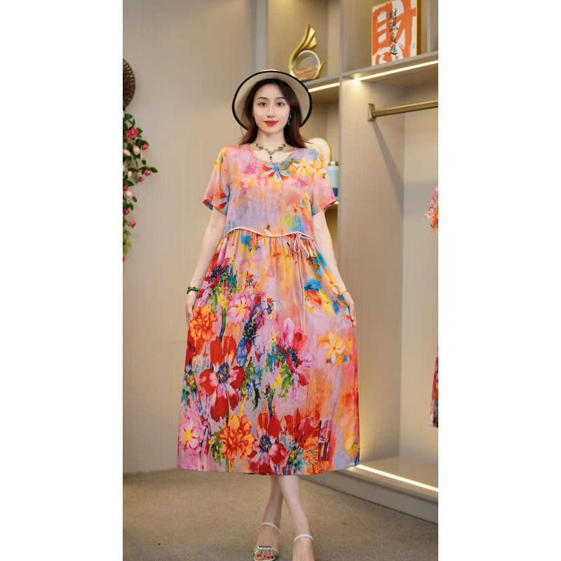 妈妈装连衣裙丝缎高工艺直喷中女装【彩虹仙境】PS