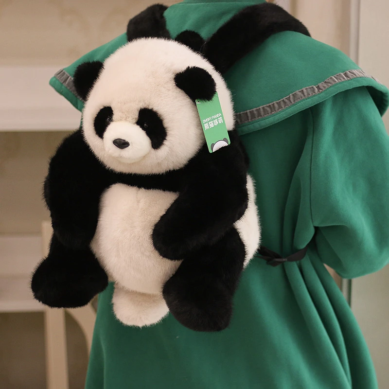 正版仿水貂毛花花熊猫毛绒玩具双肩包大尾巴成都基地同款萌面料好