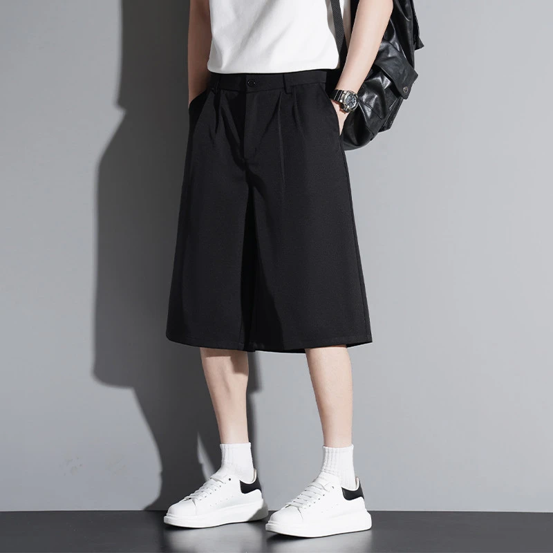 金狐狸休闲短裤男士七分西装裤裤夏季薄款宽松潮流外穿运动冰丝西