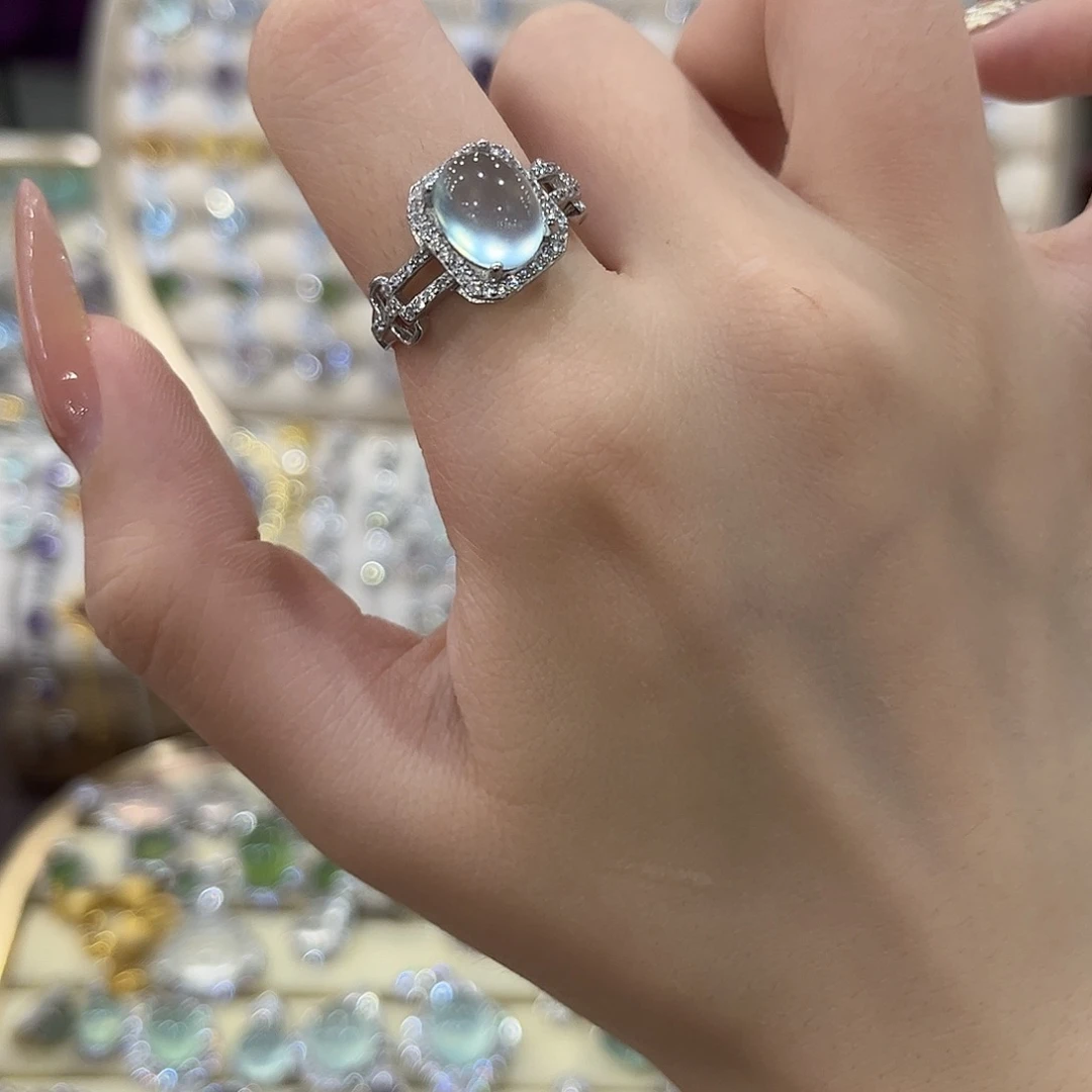 4***3蛇纹石玉银S925镶嵌女款戒指