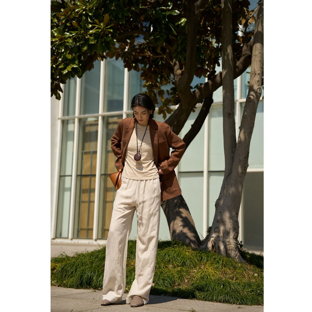 TOFOD 抖抖裤 天然亚麻老钱休闲裤女长腿神裤丝麻阔腿长裤直筒裤