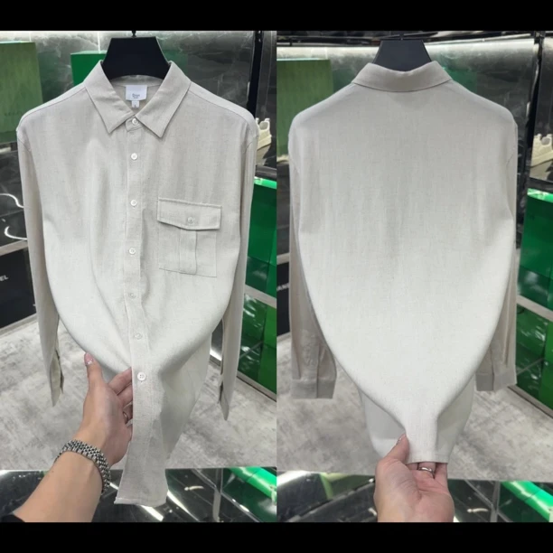 夏季轻奢老钱风男士亚麻衬衫25103