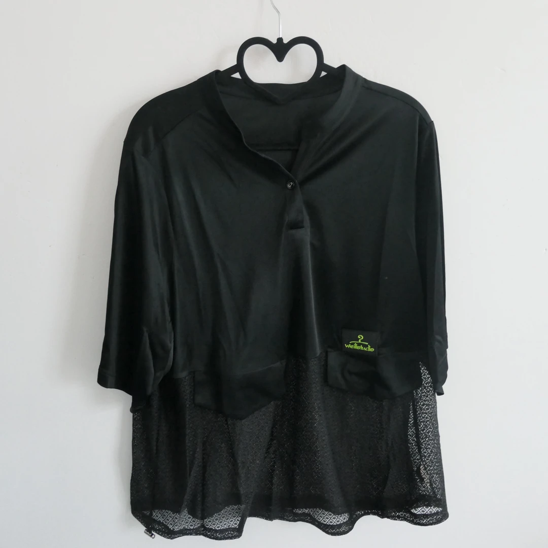 AB-1718醋酸拼蕾丝网小衫