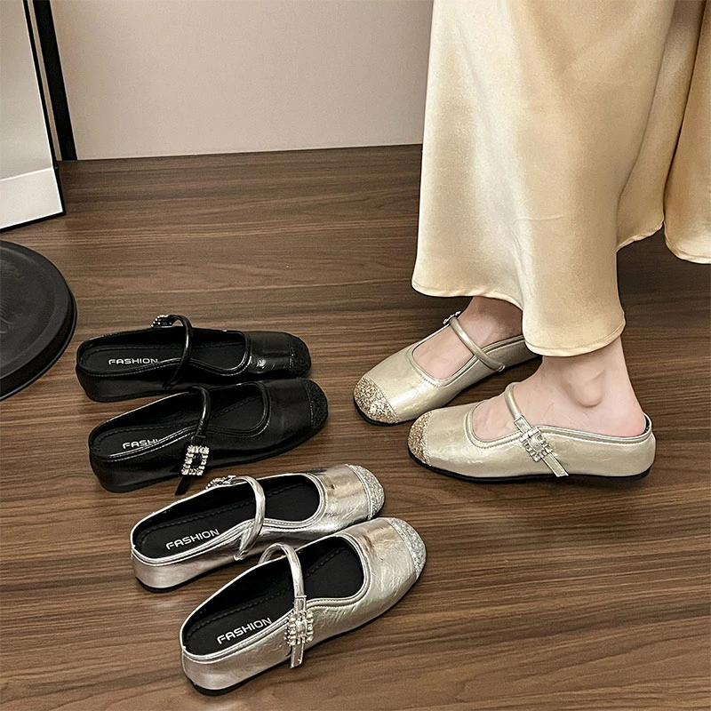 包头半拖鞋女2025新款夏外穿内增高懒人一脚蹬配裙子玛丽珍凉拖鞋