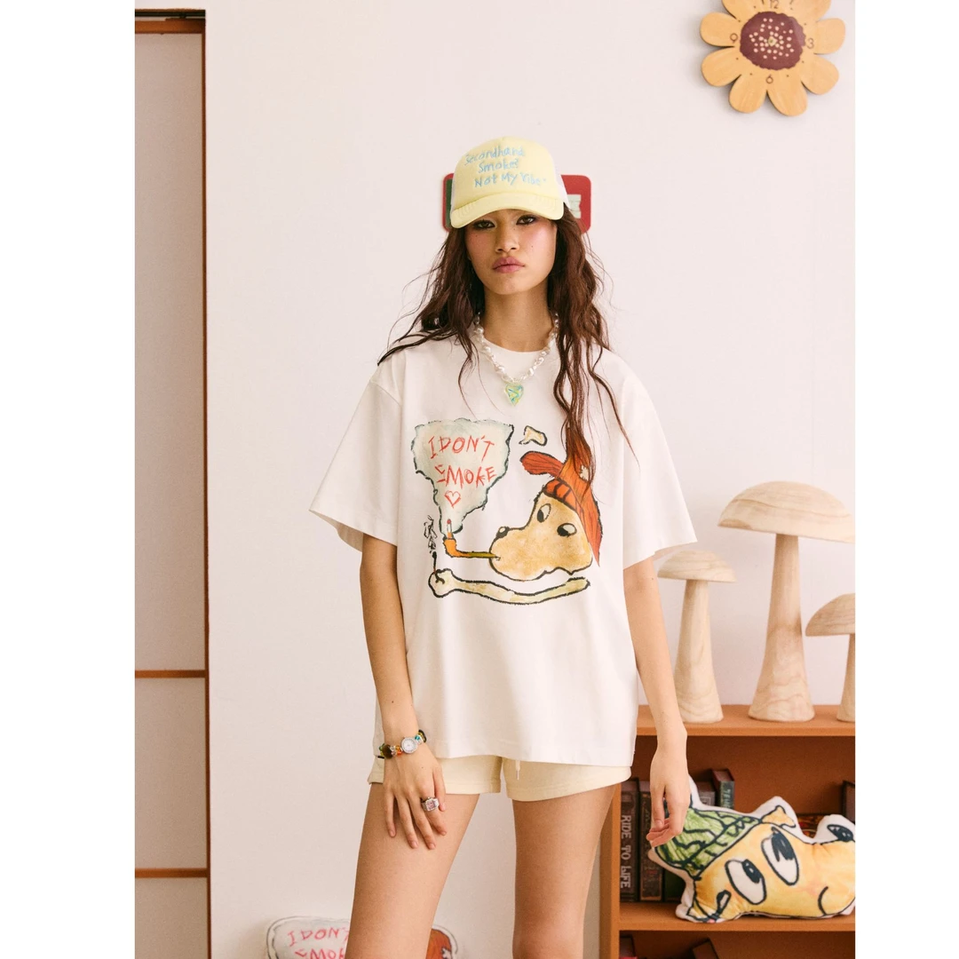 明星同款DONSMOKE熄焰小狗T恤DSM本汪拒绝吸烟短袖夏季防晒短袖