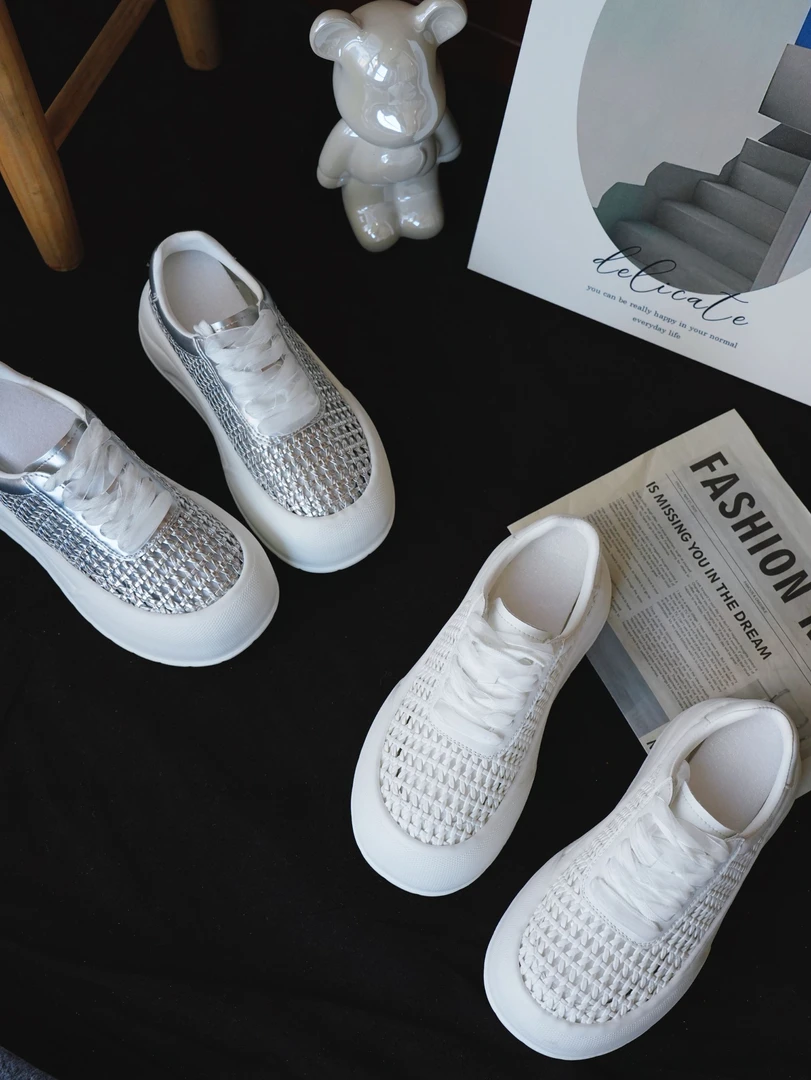 【皓银织境】夏季新款编制透气休闲时尚厚底增高小白鞋潮流防滑女鞋