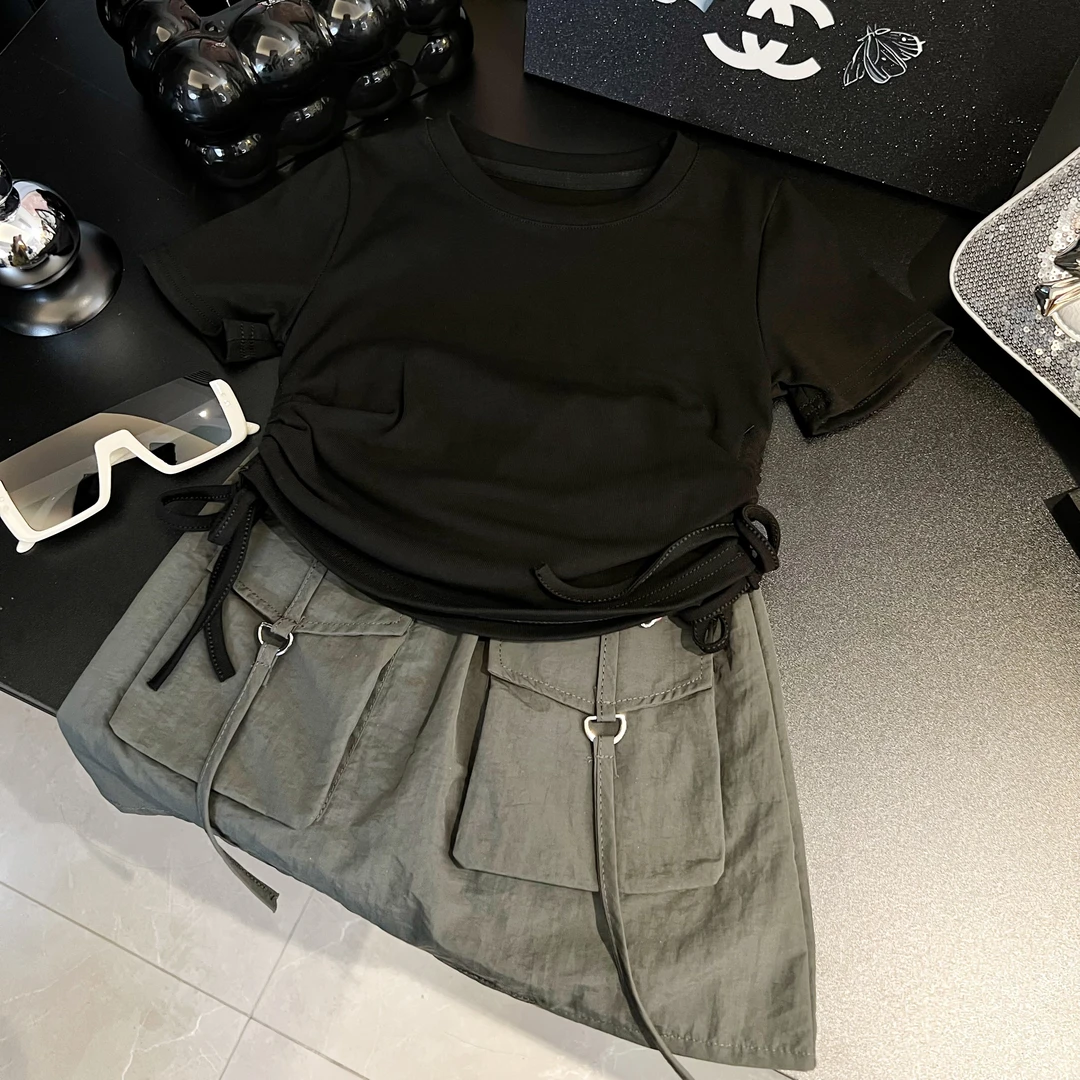 女童童装2025新款洋气时尚网红夏季抽绳酷飒套装