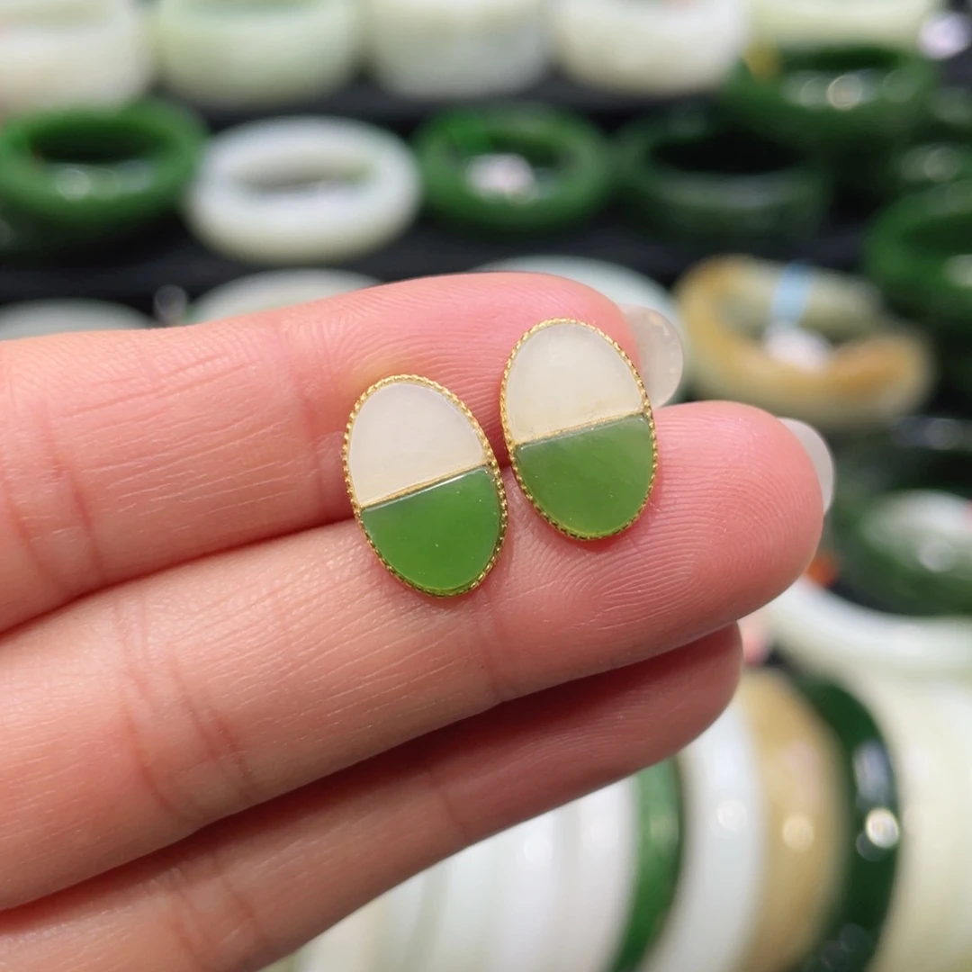 银S925镶嵌和田玉耳饰