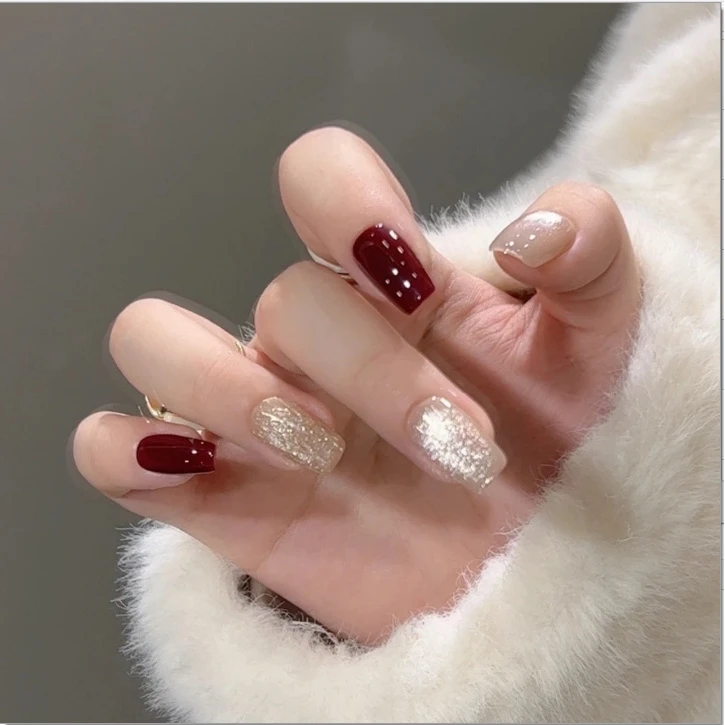 【短方】秋季恋人 秋冬魔镜粉红色穿戴甲美甲贴片可拆卸24片装④