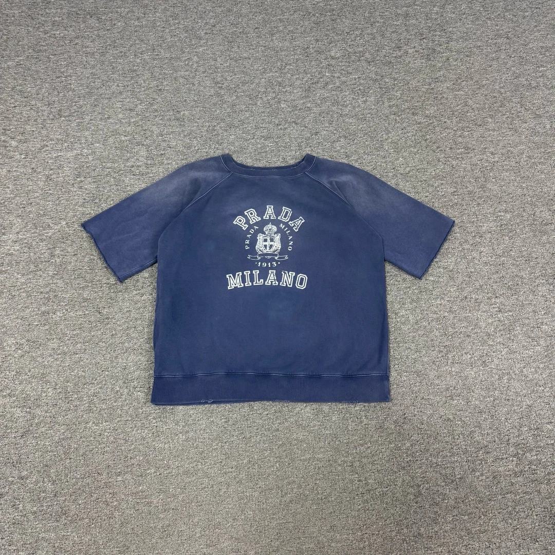 99新 Prada/普拉达 蓝色 25SS 新款 做旧 套头卫衣 99新 Xs码