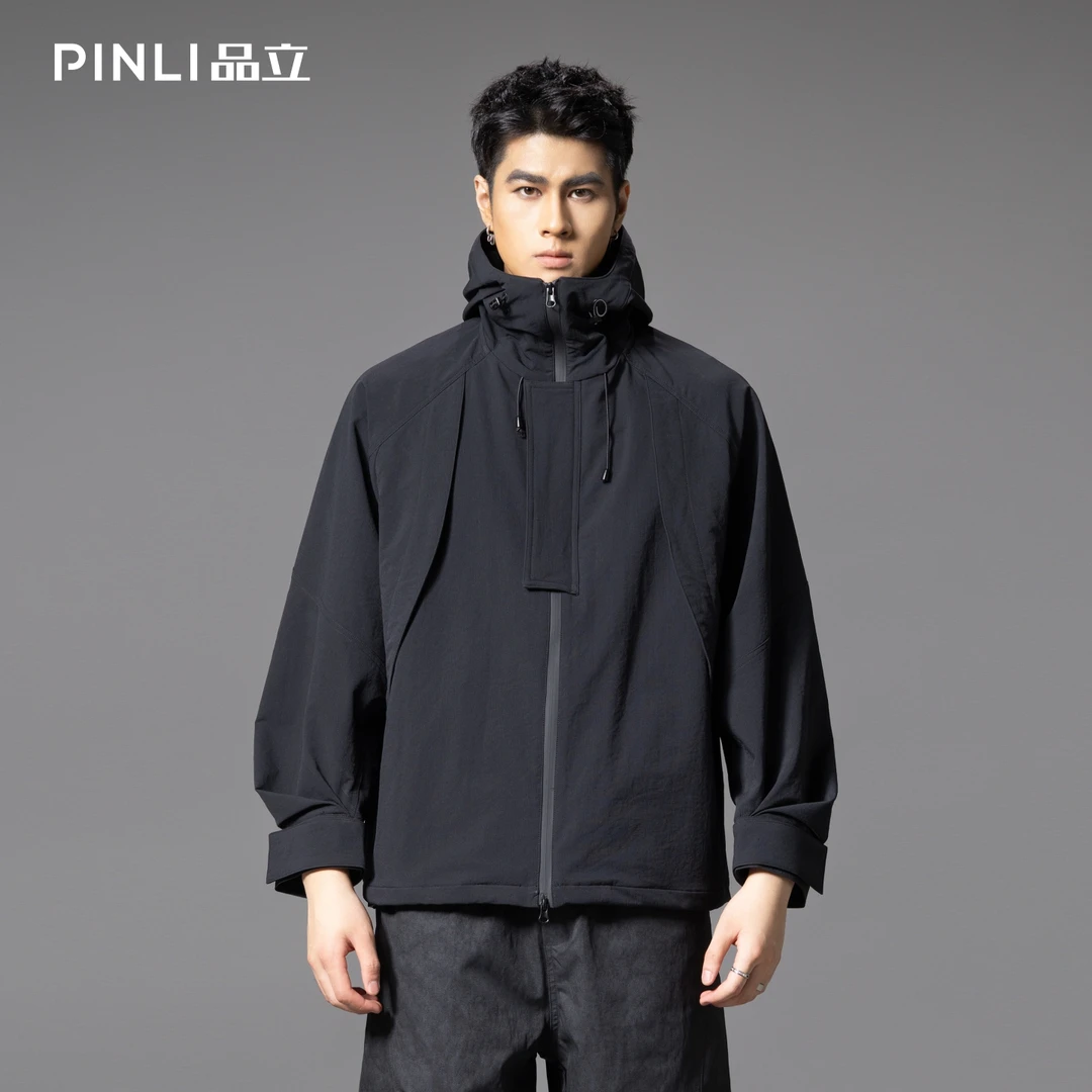 PINLI品立2025秋季新款男士宽松连帽休闲夹克工装茄克外套上衣潮