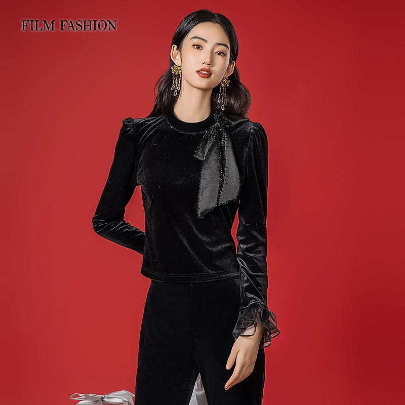 一电影一时装冬季新款烫钻丝绒上衣针织好看高级休闲  FFJT146632