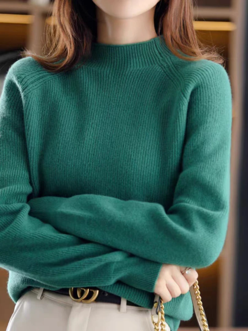 纯羊毛元宝针半高宽松针织加厚毛衣