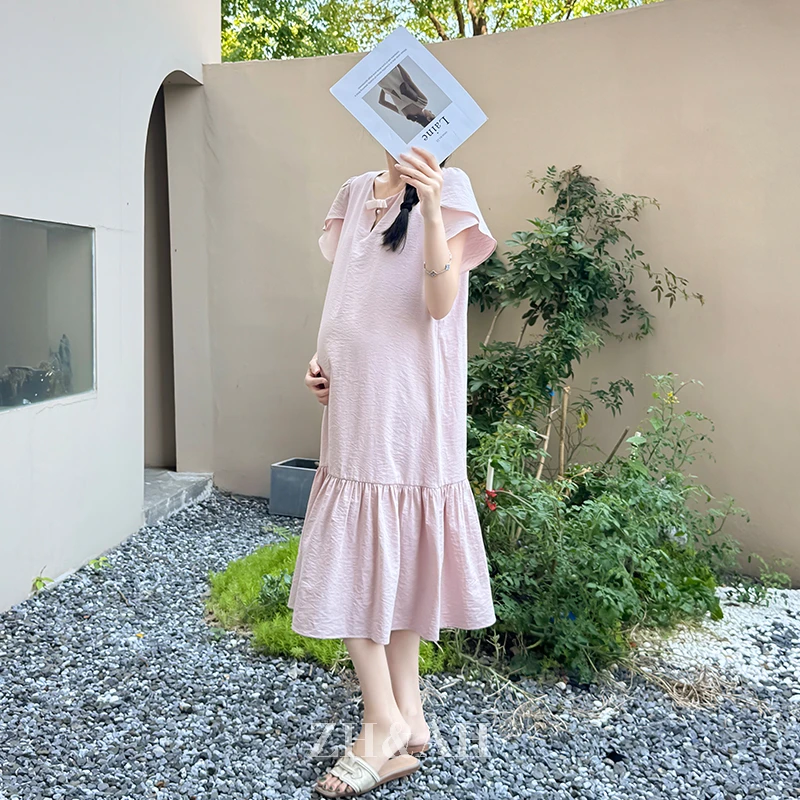 ZH&AH【名伶】夏季新款时尚气质百搭设计感休闲简约孕期通勤连衣裙