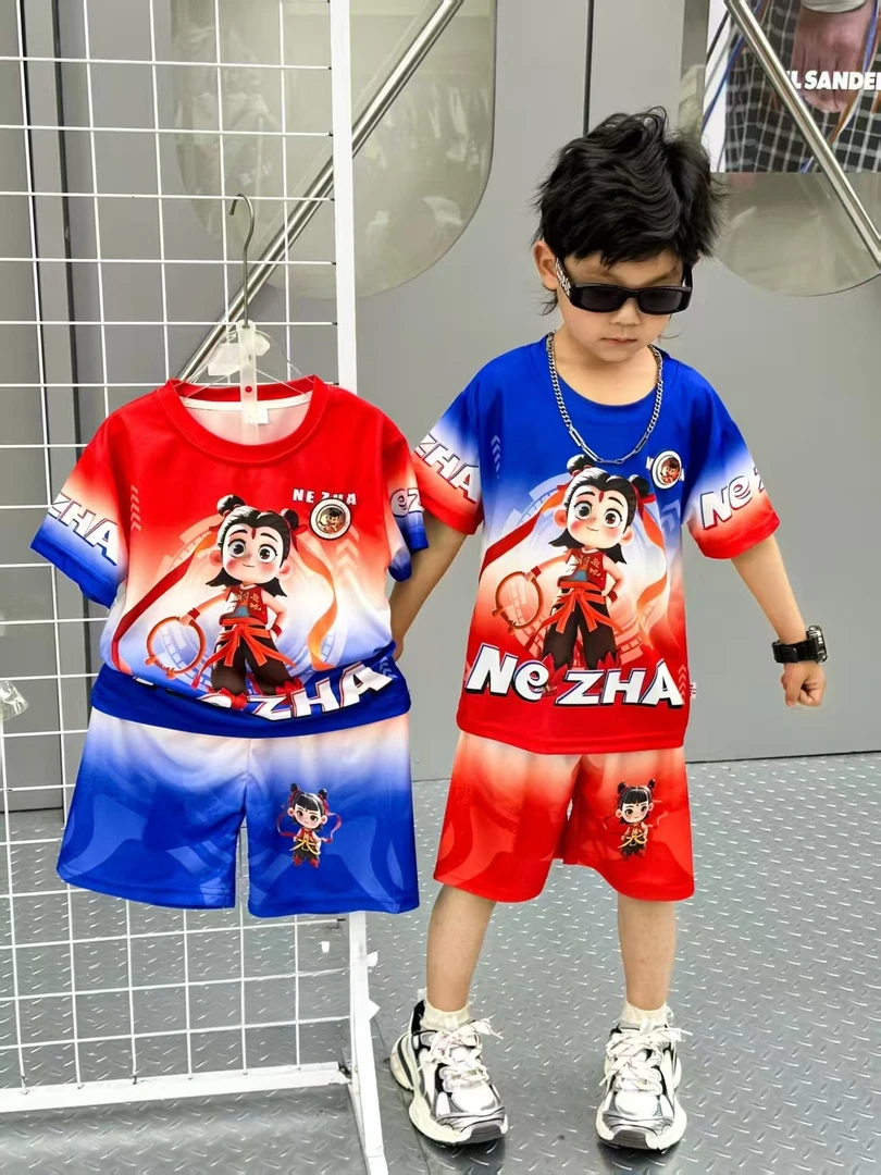 哪吒衣服男童球服套装2025新款儿童洋气薄款速干运动两件套