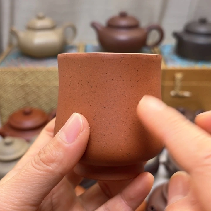 紫砂茶壶老红泥半手主人杯