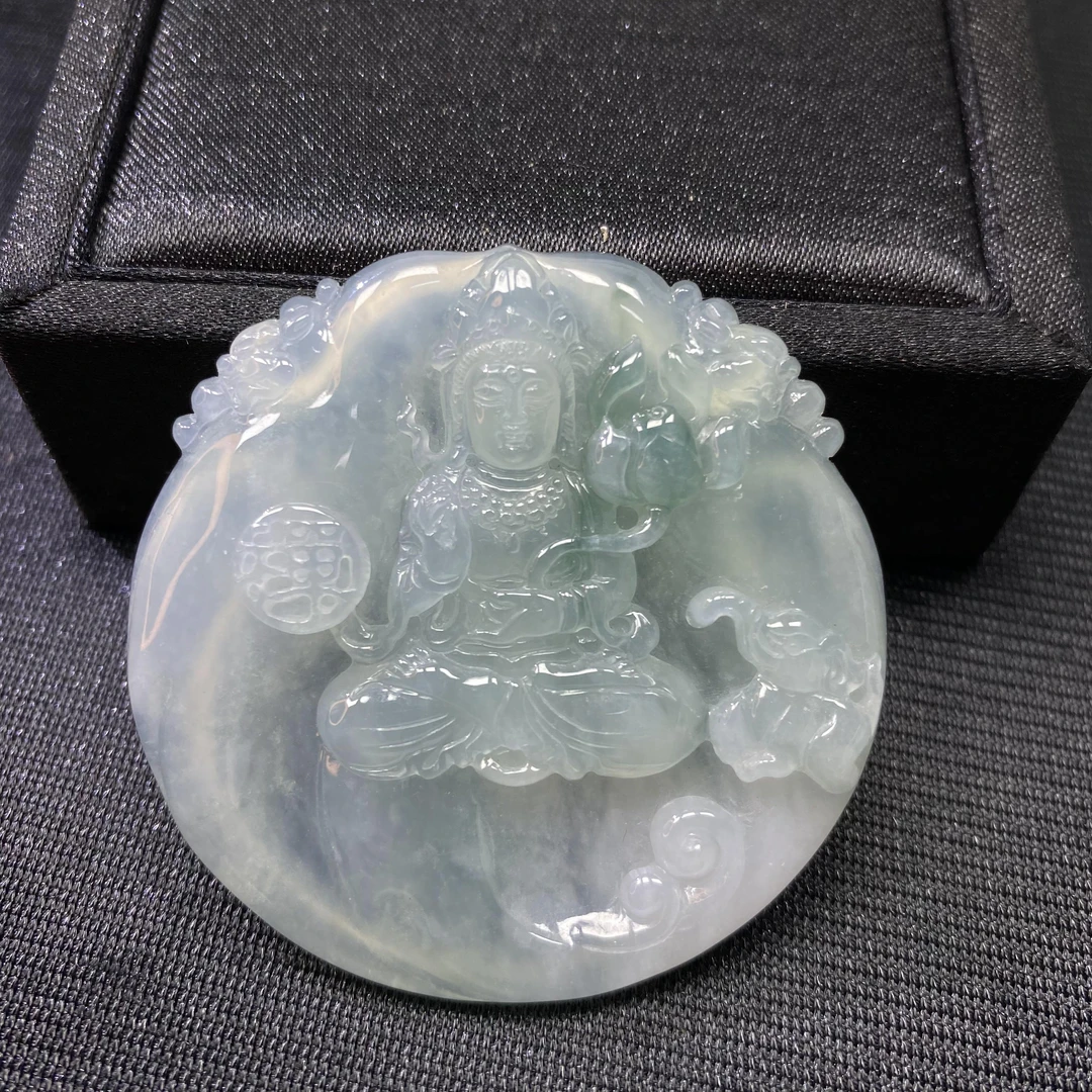 22天然缅甸翡翠A货冰种普贤圆牌/400138北京中保拍卖