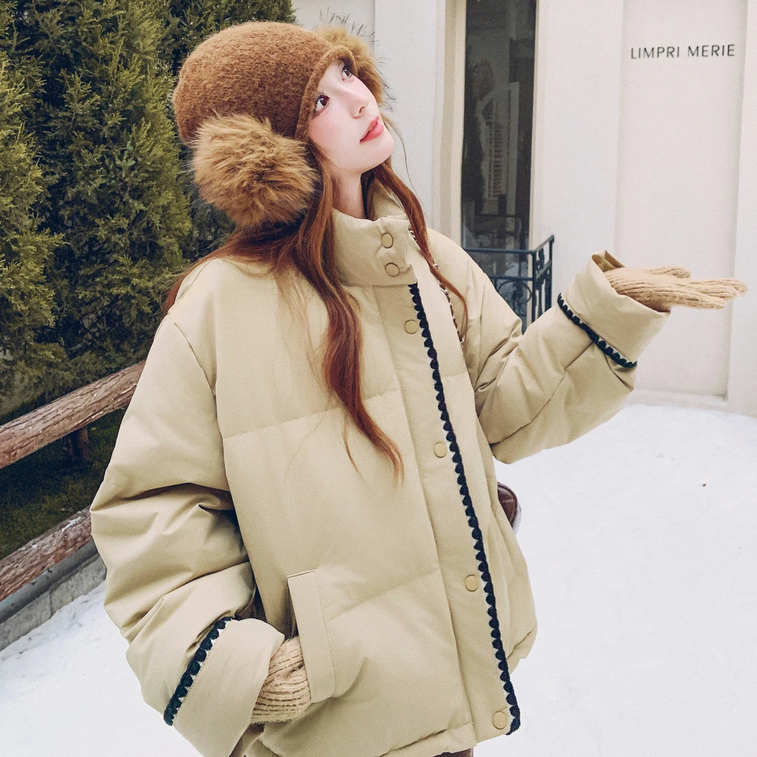 刺绣黄色羽绒服女冬季新款小个子设计感超好看韩系氛围感加厚外套