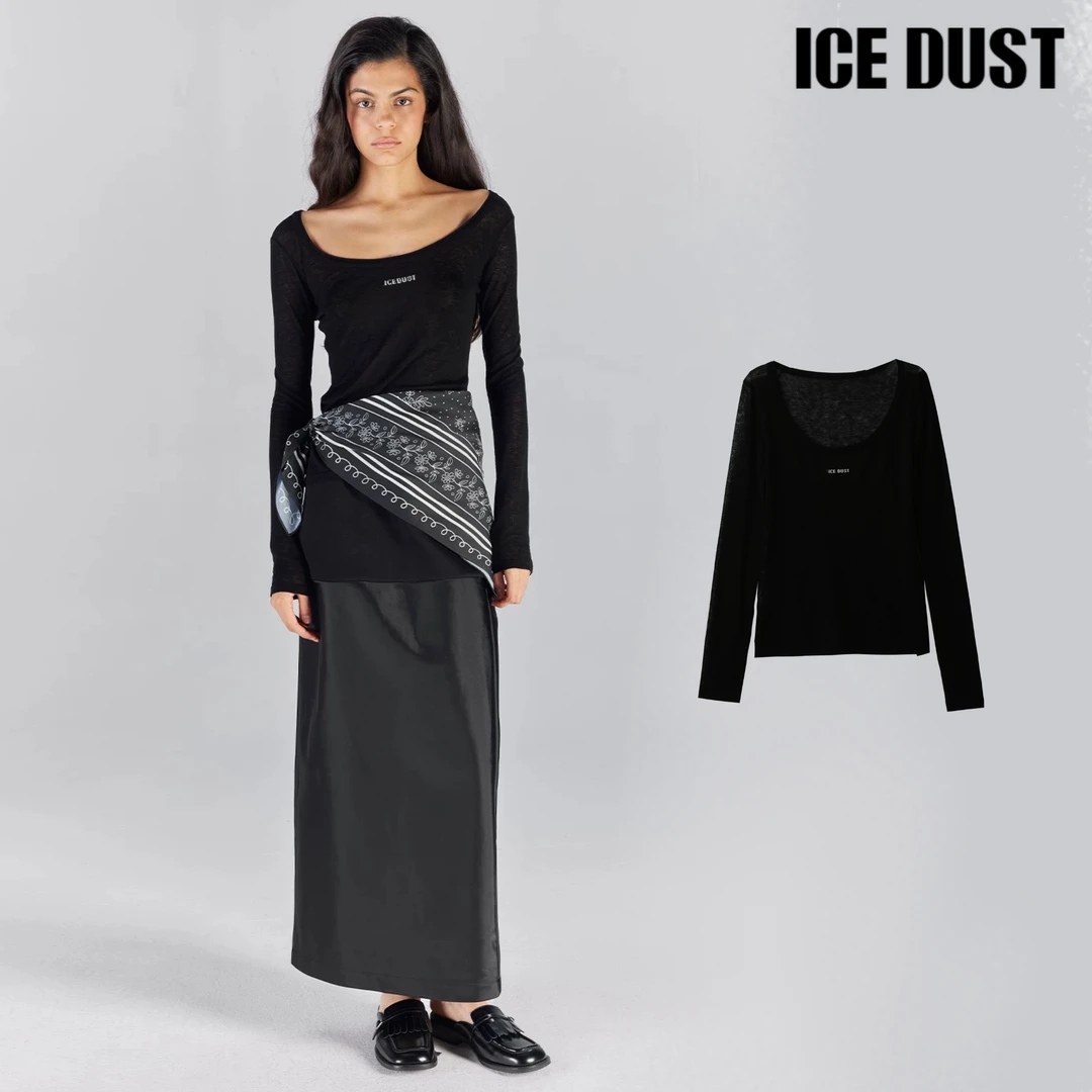 “ICEDUST”新款绵羊毛大圆领极简修身套头针织衫女士—黑鸭子买手店