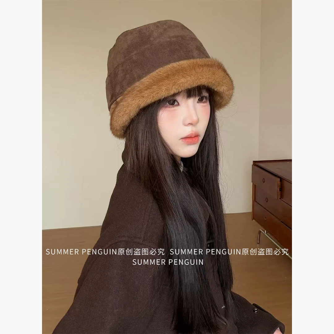 SUMMER PENGUIN麂皮绒加厚护耳渔夫帽女秋冬拍照女大头围蒙古帽子