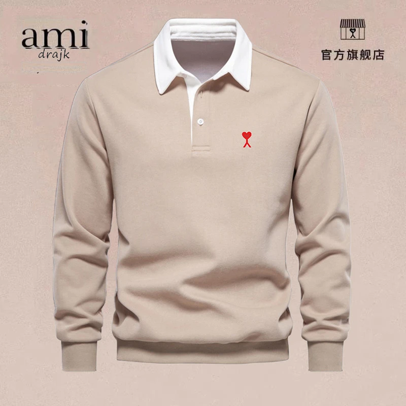 正品AMI DRAJK秋季新款长袖Polo领卫衣潮流男装卫衣休闲百搭宽松