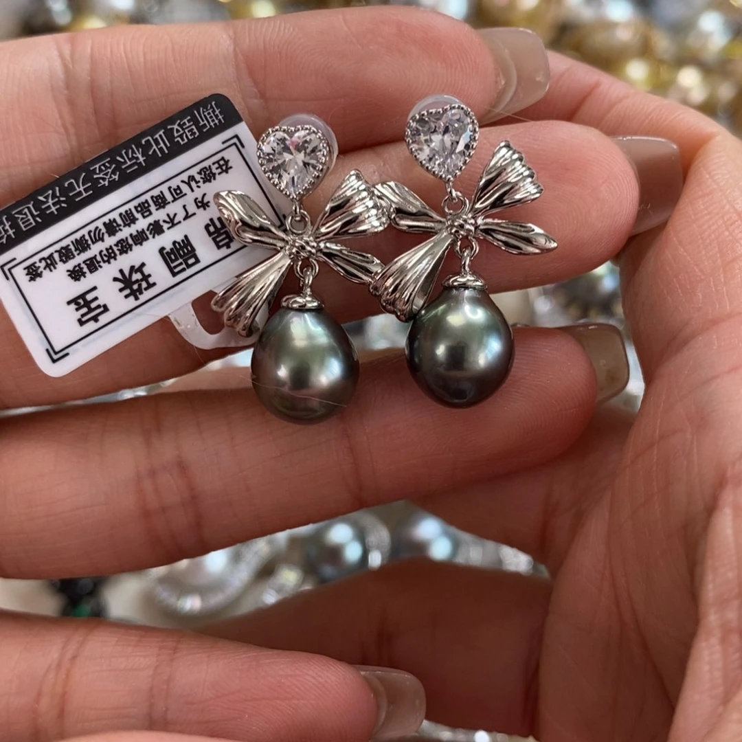 银S925镶嵌海水珍珠耳饰