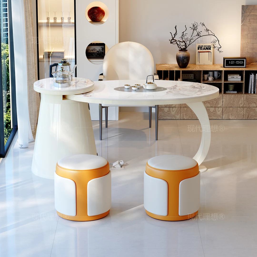 2025年新款轻奢网红家用氛围感奶油风白色家用阳台岩板茶桌椅组合