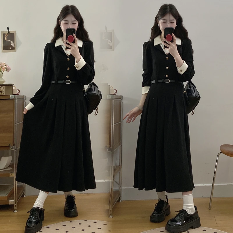 [巴塞旧事]大码女装法式气质显瘦黑色连衣裙高级感裙子