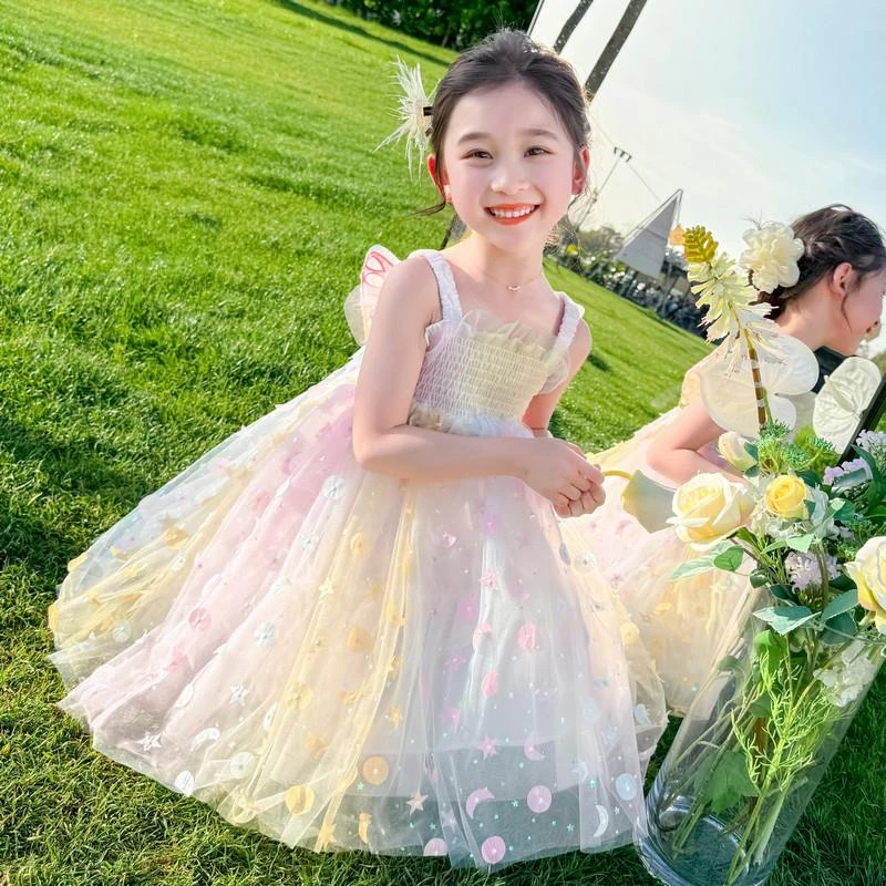 女童连衣裙夏季2025新款儿童洋气薄款吊带裙女宝宝时髦网纱公主裙