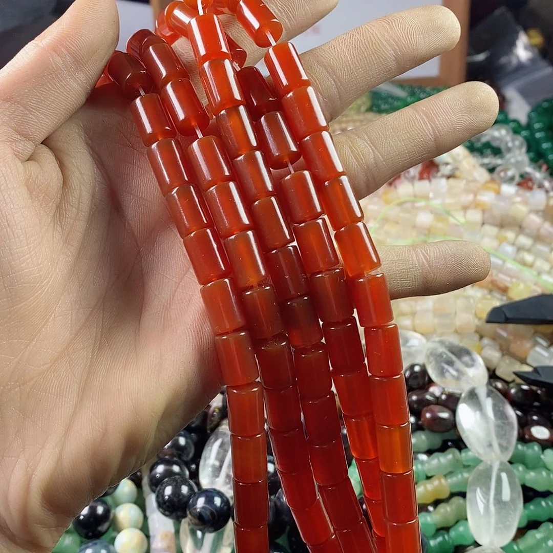 玛瑙/玉髓珠宝半成品合金一条天然8×11红玛瑙直桶珠A