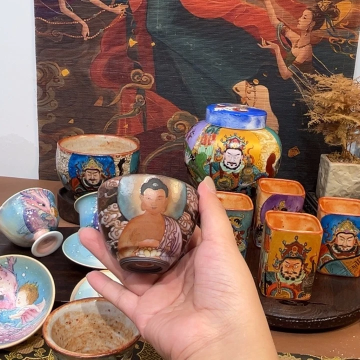 手工手绘阿弥陀佛茶杯