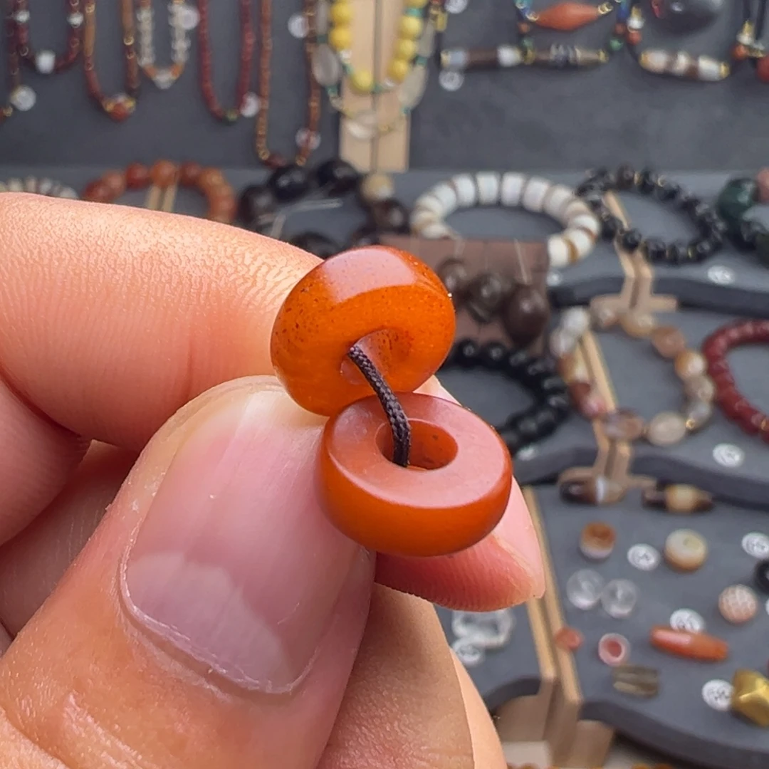 裸石琥珀未镶嵌蜜蜡对珠