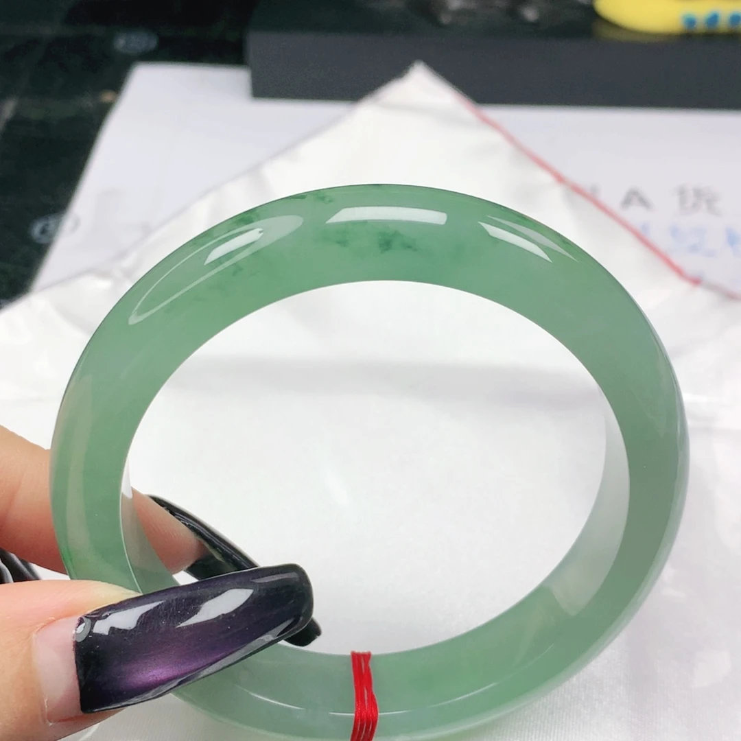 未镶嵌手镯翡翠翡翠57.2冰种透绿飘绿花正圈