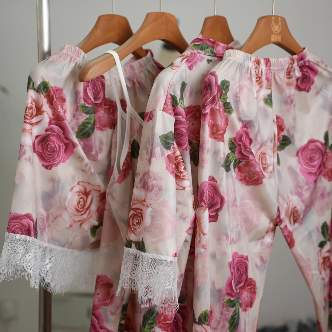 【睡衣】长裙通用长袖皮筋套装春秋时尚碎花