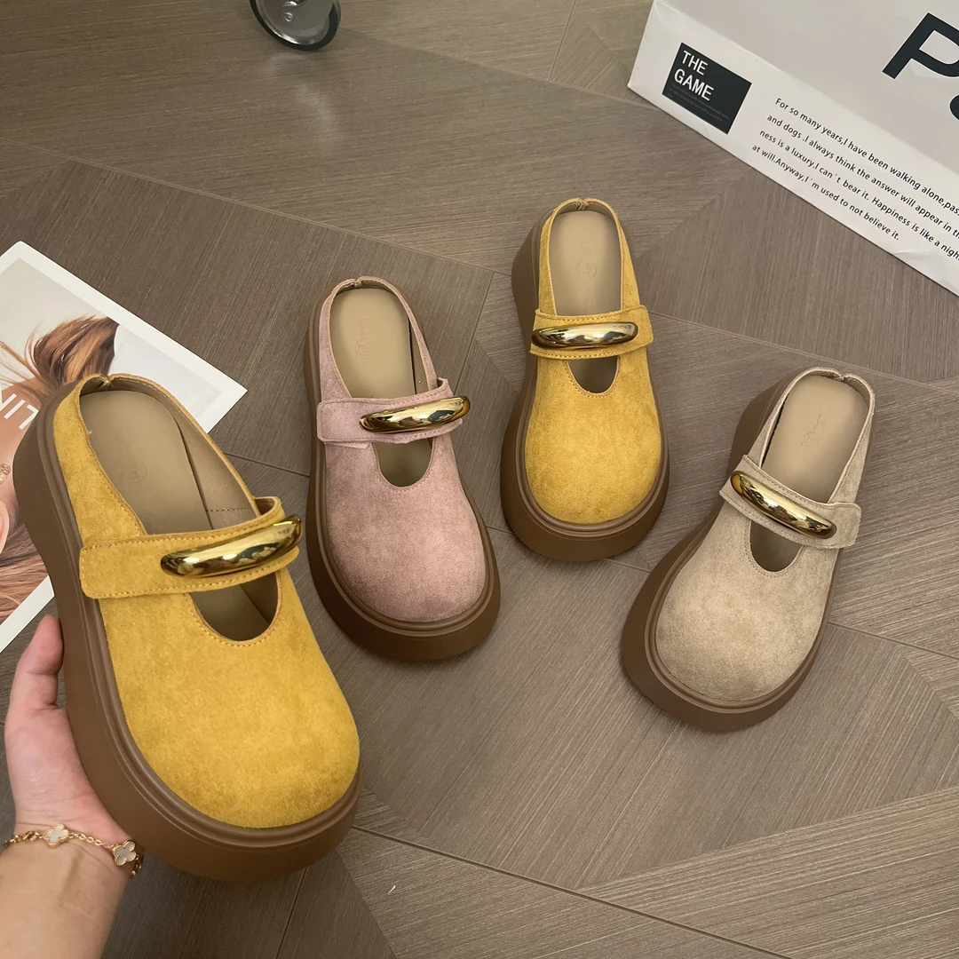 包头拖鞋女外穿2025春夏季新款松糕厚底金属扣仙女风博肯凉拖鞋女
