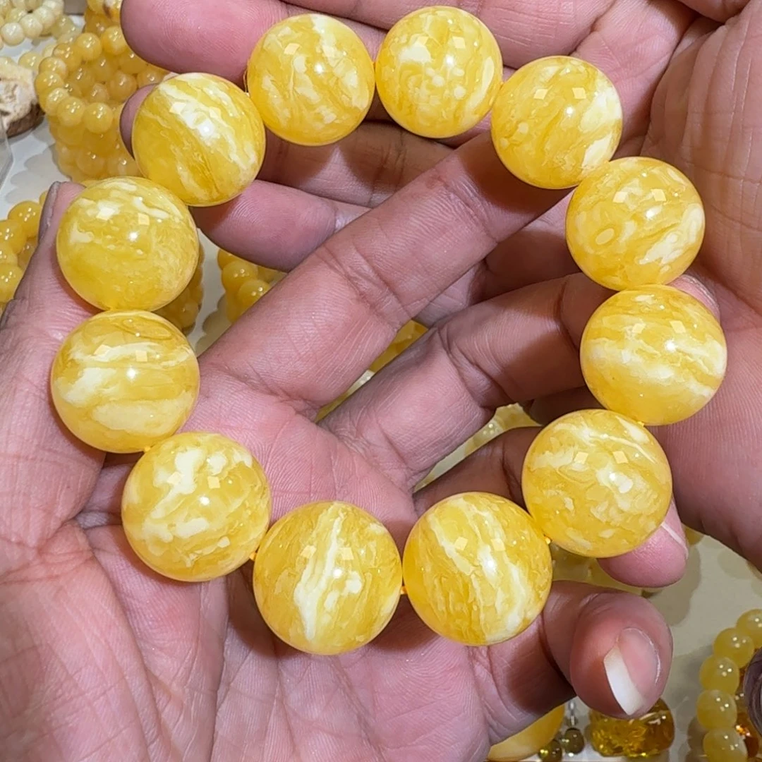 琥珀未镶嵌珠宝奇石20m焦皮同料橘黄虎皮串53.98