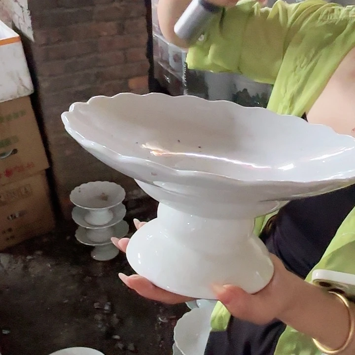 摆件景德镇高温陶瓷果盘高足