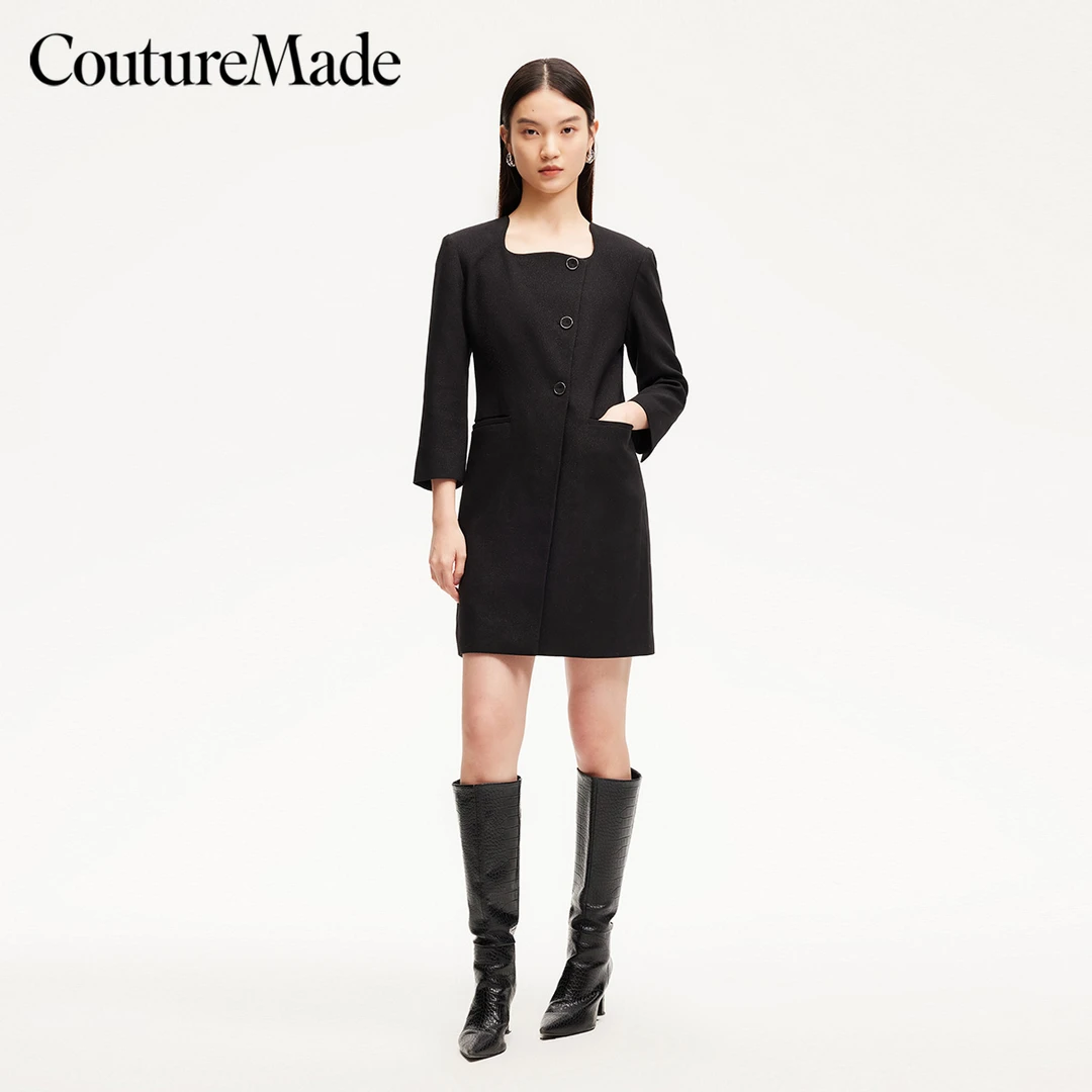 Couture Made连衣裙女24秋新款方领垫肩西装裙七分袖 32447C001