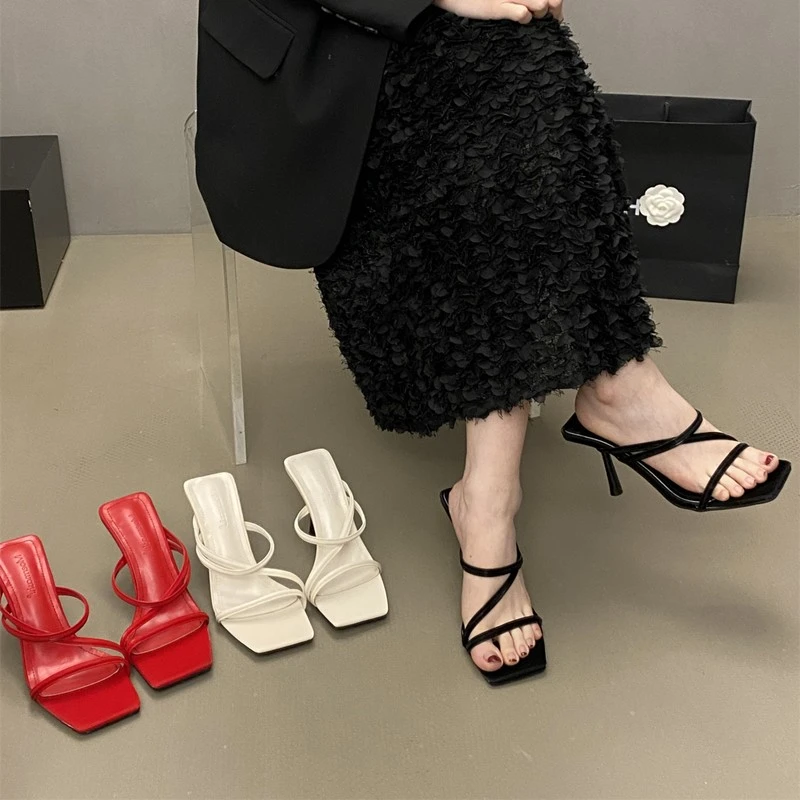 优品女鞋！！凉鞋时尚百搭夏季外穿小众方头网红细跟法式露趾仙女风