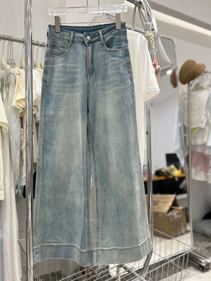 HAIYG#【ZB0247】浅色阔腿牛仔裤女梨形身材新款宽松显瘦垂感直筒裤