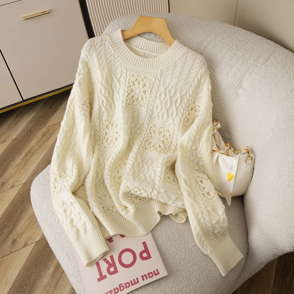 【梅姐专属】（花开富贵）慵懒100%纯羊毛衫女士休闲秋冬QHMD6012