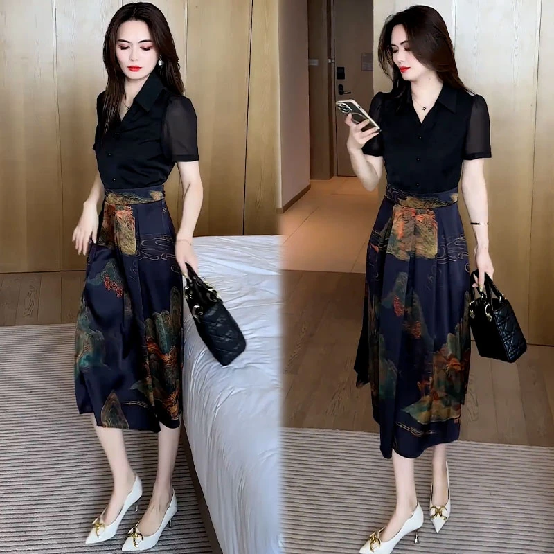 高含棉2025年夏季新款时尚穿搭洋气显瘦减龄女装气质假两件连衣裙