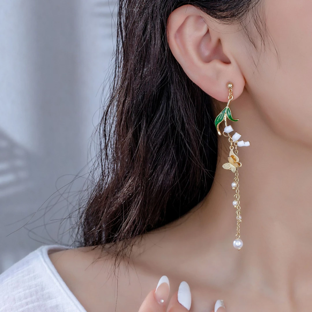 合金耳饰 【无耳洞耳夹】国风铃兰蚊香盘耳夹简约款汉服仙气森系