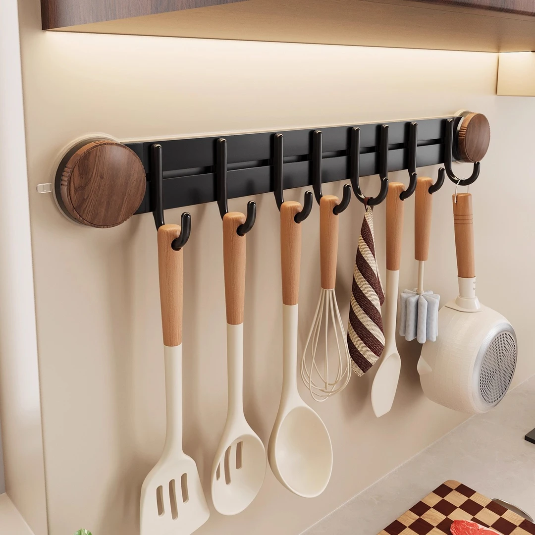 吸盘厨房挂钩厨房置物架挂杆锅铲勺子一排挂架壁挂式收纳架