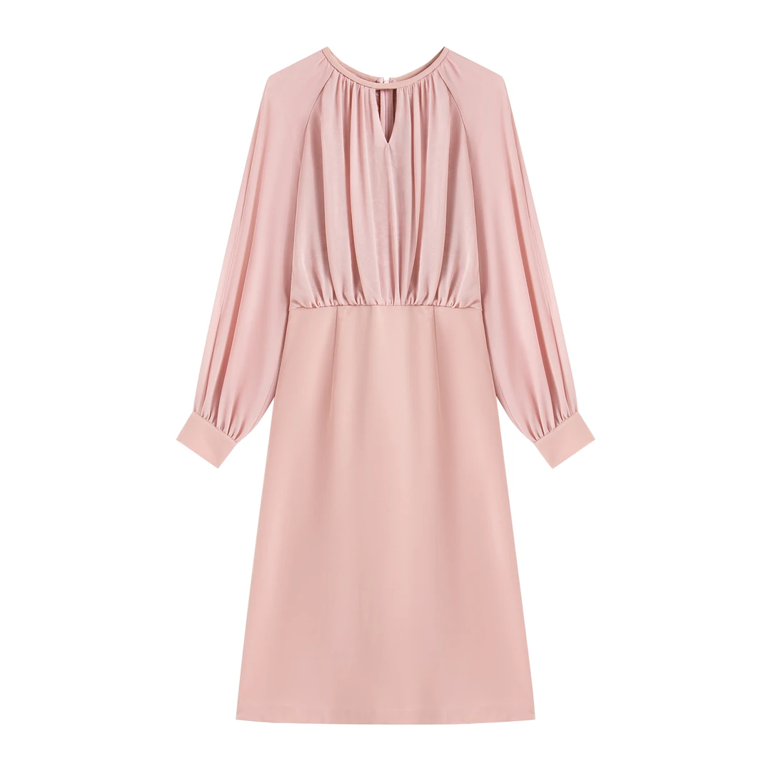 【南油虹姐】新款设计拼接显瘦气质长袖轻奢时尚法式收腰连衣裙