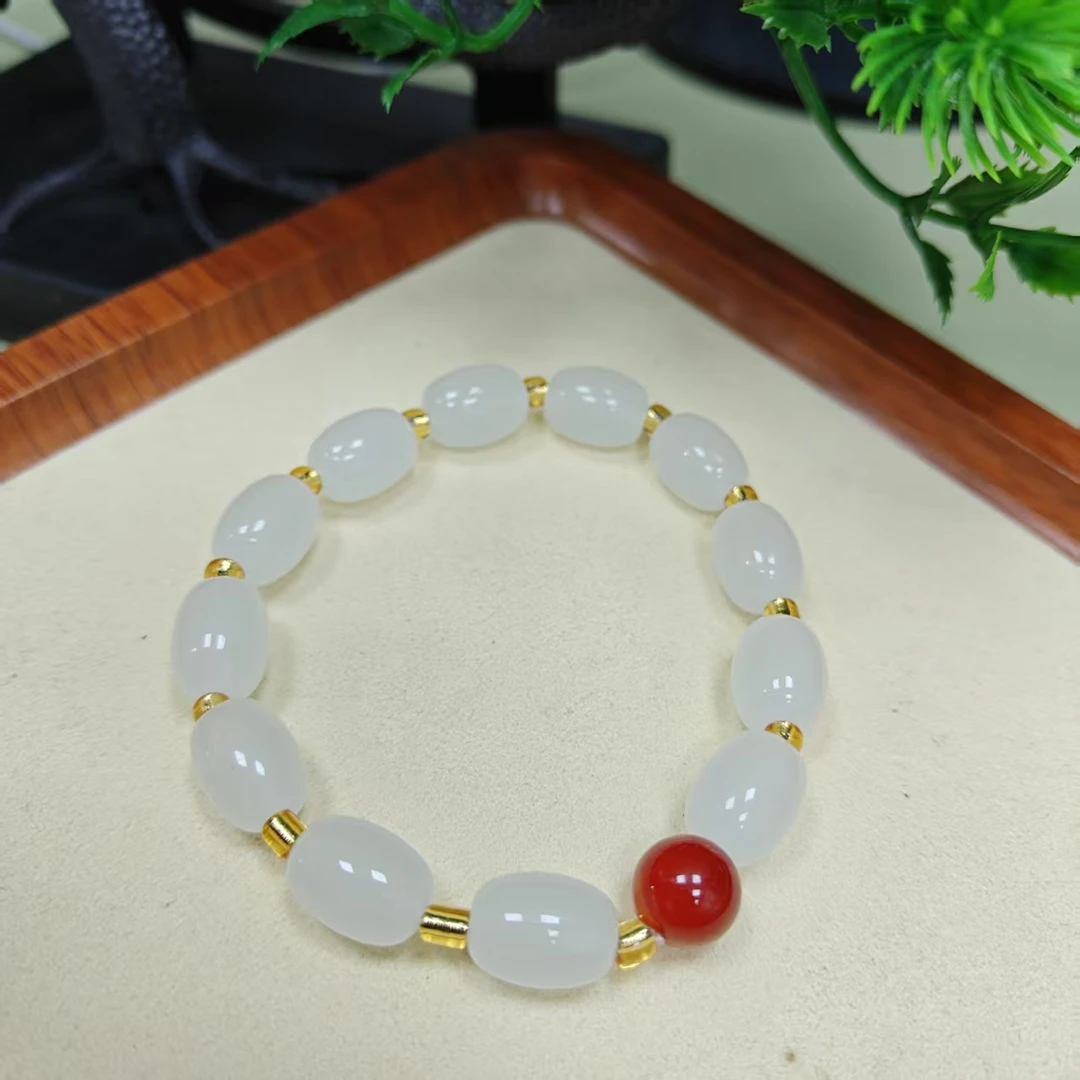 5白月光单珠玛瑙桶珠手串