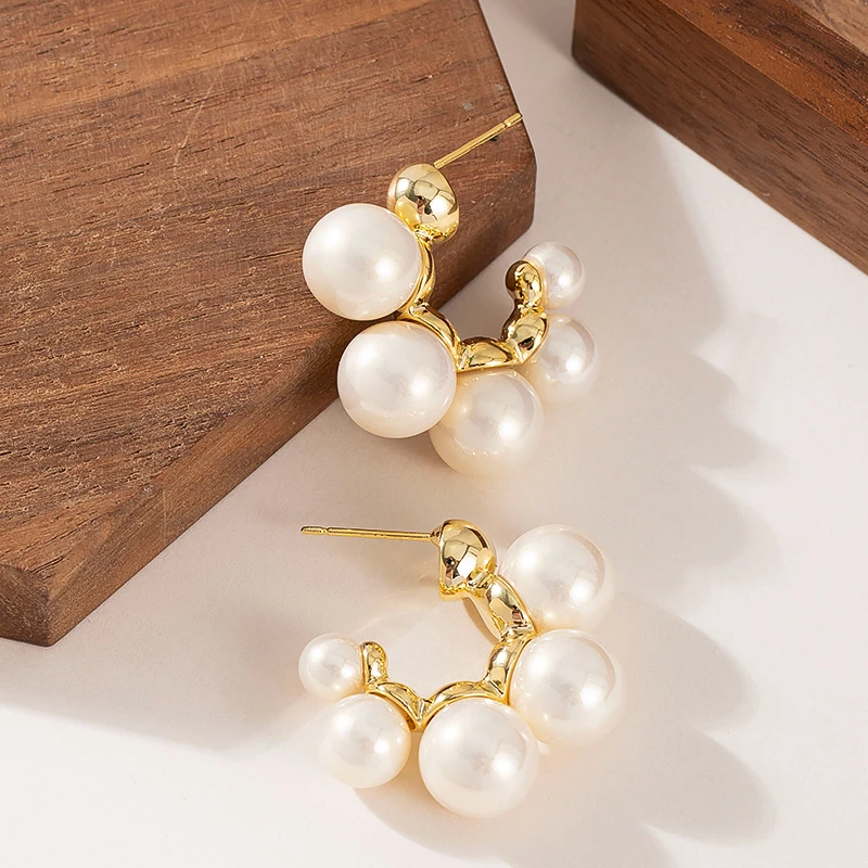 925银耳饰 耳饰气质小香风C形高亮珍珠耳环轻奢简约新款百搭耳钉